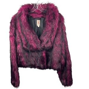 Decree Black and Purple/magenta Faux Fur Jacket Shorter length with Large Lapel